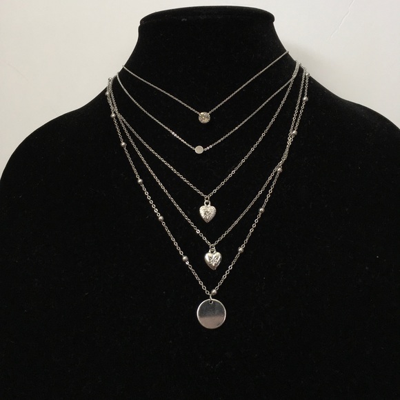 5 Layered Silver Necklace - Picture 2 of 2